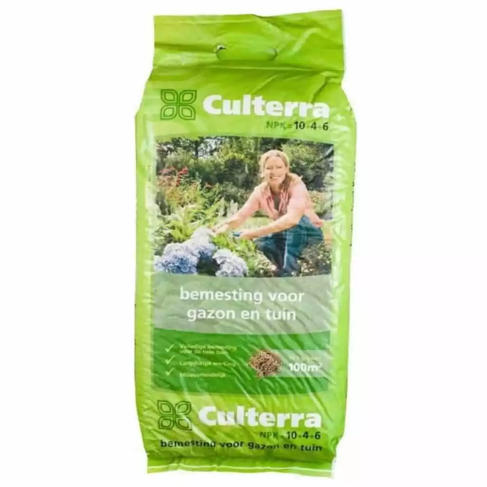 Illustratie van culterra meststof in een groene verpakking